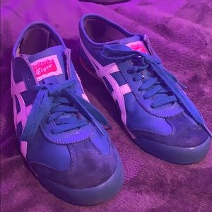 Blue & White Onitsuka Tiger shoes with Pink